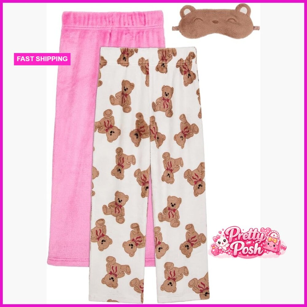 Fuzzy Fleece Pajama Pants & Sleep Mask 2 Pack Set